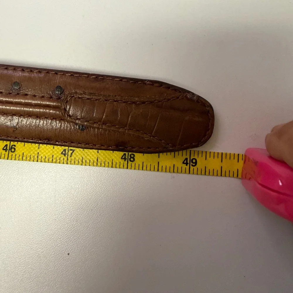 VTG Greg Norman Yachting Brown Ostrich Leather‎ Belt Silver Shark Logo GNL010